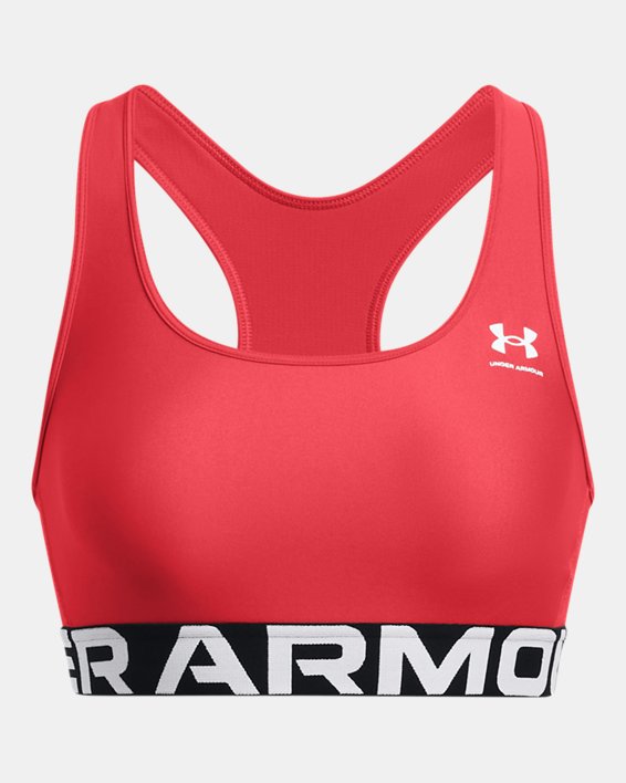 Women's HeatGear® Armour Mid Branded Sports Bra, Red, pdpMainDesktop image number 9